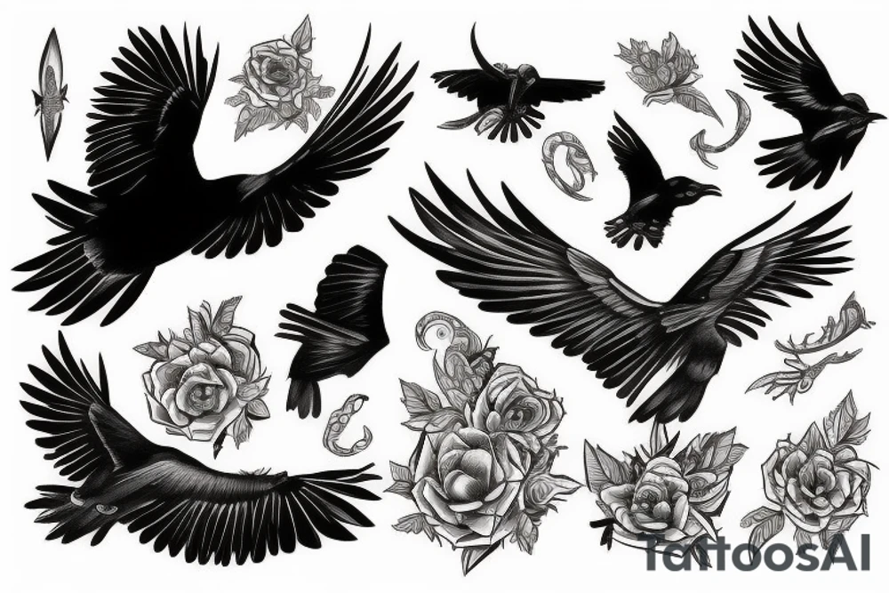 Flying crow sketch style tattoo tattoo idea