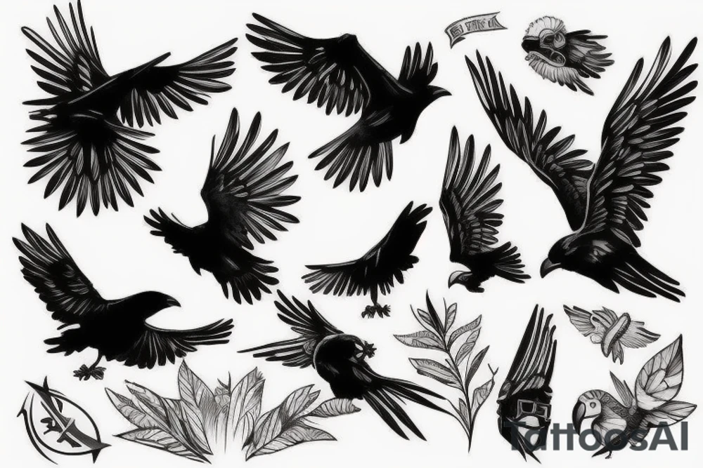 Flying crow sketch style tattoo tattoo idea