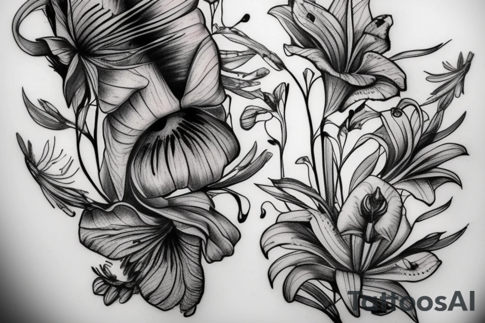 Tiger lily sketch tattoo idea