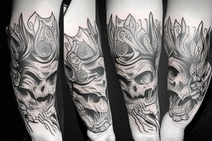 A tatto in the arm that shows a devil face being cracked in the middle by human hands tattoo idea