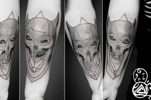 A tatto in the arm that shows a devil face being cracked in the middle by human hands tattoo idea