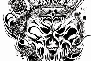 A tatto in the arm that shows a devil face being cracked in the middle by human hands tattoo idea