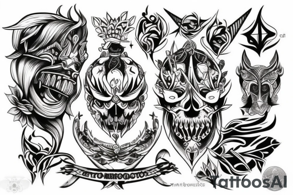 Uma tatuagem feita no braco mostrando um demonio do velho oeste cego de um olho tattoo idea