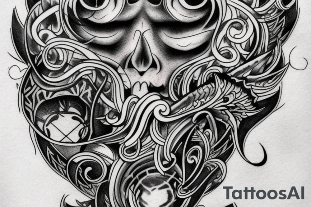 Uma tatuagem feita no braco mostrando um demonio do velho oeste cego de um olho tattoo idea