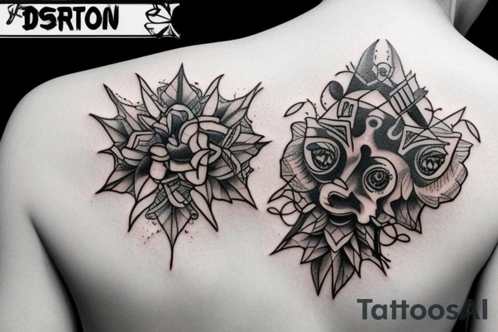 Uma tatuagem feita no braco mostrando um demonio do velho oeste cego de um olho tattoo idea