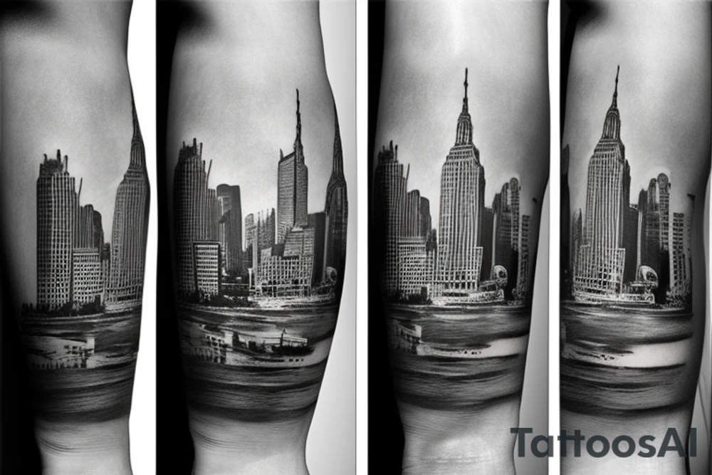 Wall Street bull with New York in the background tattoo idea
