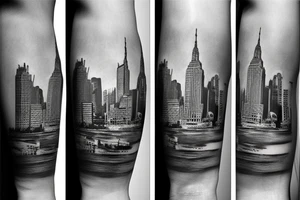 Wall Street bull with New York in the background tattoo idea