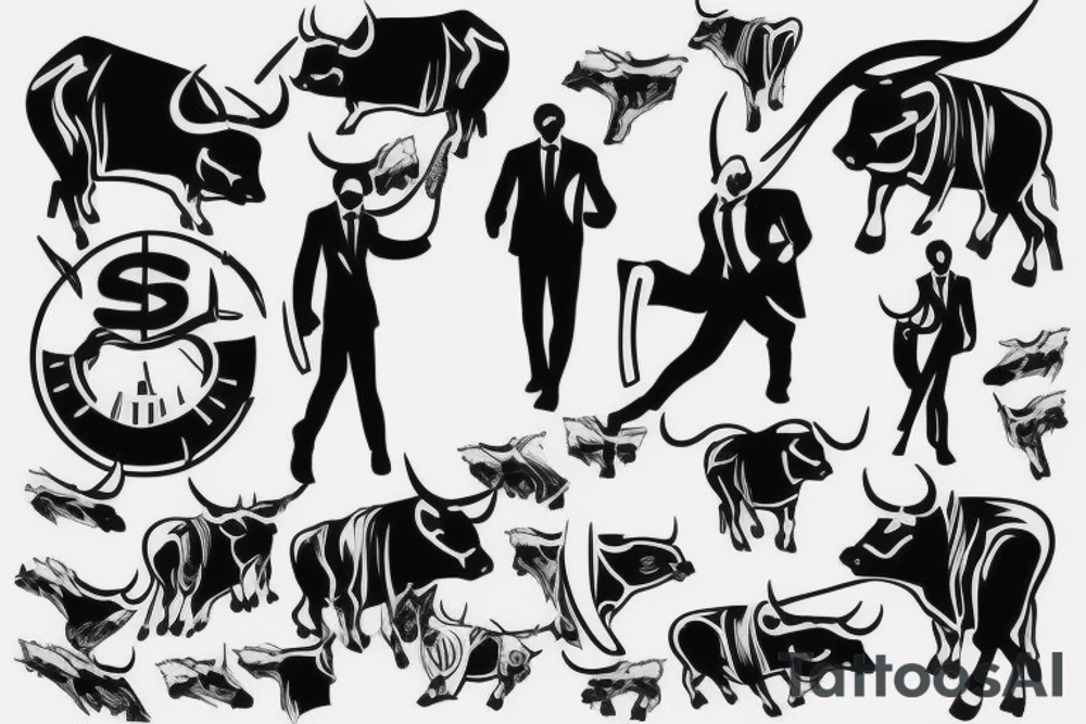 Wall Street with a kicking bull tattoo idea