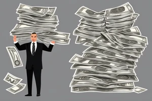 Business man flaunting money standing next to a man sitting at a computer screen with stacks of cash behind him tattoo idea