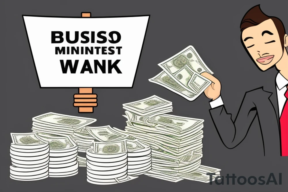 Business man flaunting money standing next to a less well dressed man sitting at a computer screen with stacks of cash behind him tattoo idea