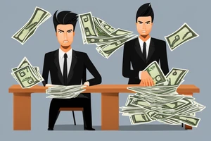 Business man flaunting money standing next to a less well dressed man sitting at a computer screen with stacks of cash behind him tattoo idea