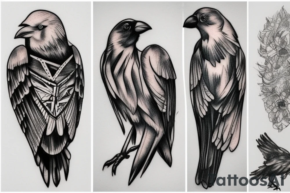 A crow sketch style tattoo tattoo idea