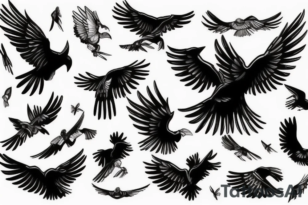 A flying crow seen from above sketch style tattoo tattoo idea