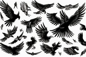 A flying crow seen from above sketch style tattoo tattoo idea