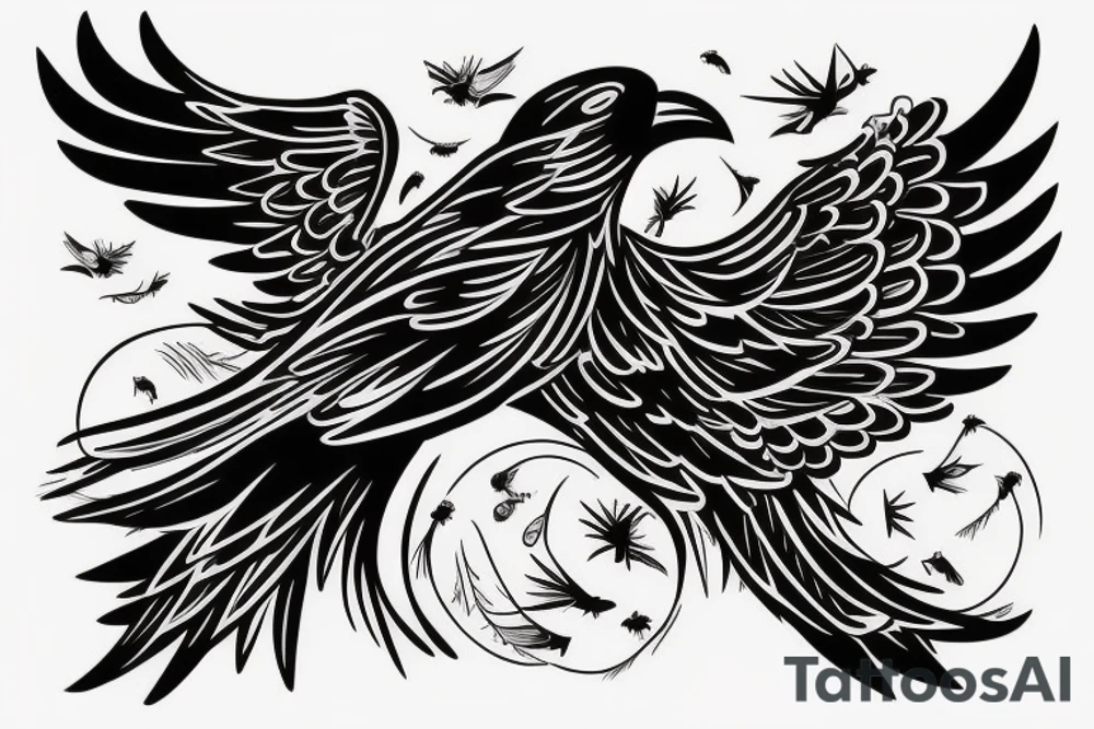 A flying crow seen from above sketch style tattoo tattoo idea