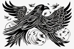 A flying crow seen from above sketch style tattoo tattoo idea