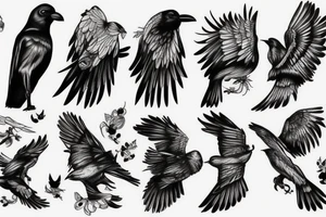 A flying crow sketch style tattoo idea