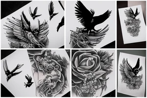 A flying crow sketch style tattoo idea