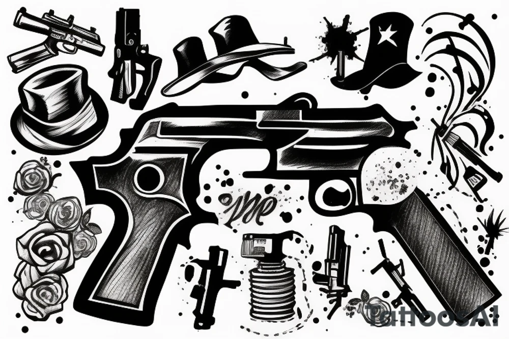 Hand holding a gun sketch style tattoo idea
