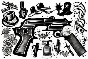 Hand holding a gun sketch style tattoo idea