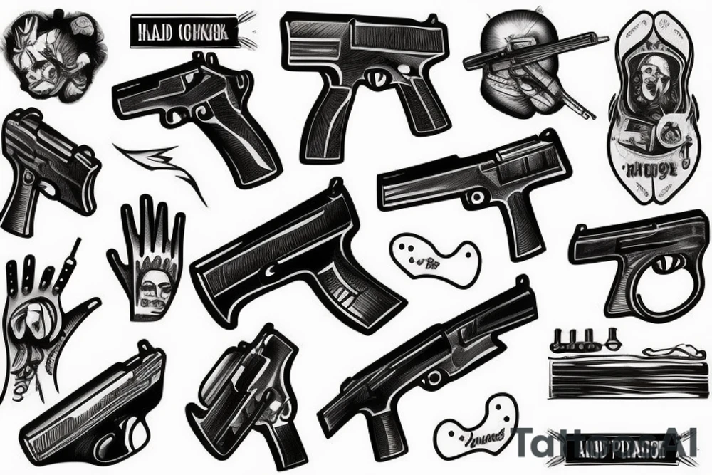 Hand holding a gun sketch style tattoo idea