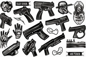 Hand holding a gun sketch style tattoo idea