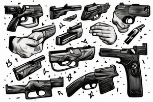 Hand holding a gun sketch style tattoo idea