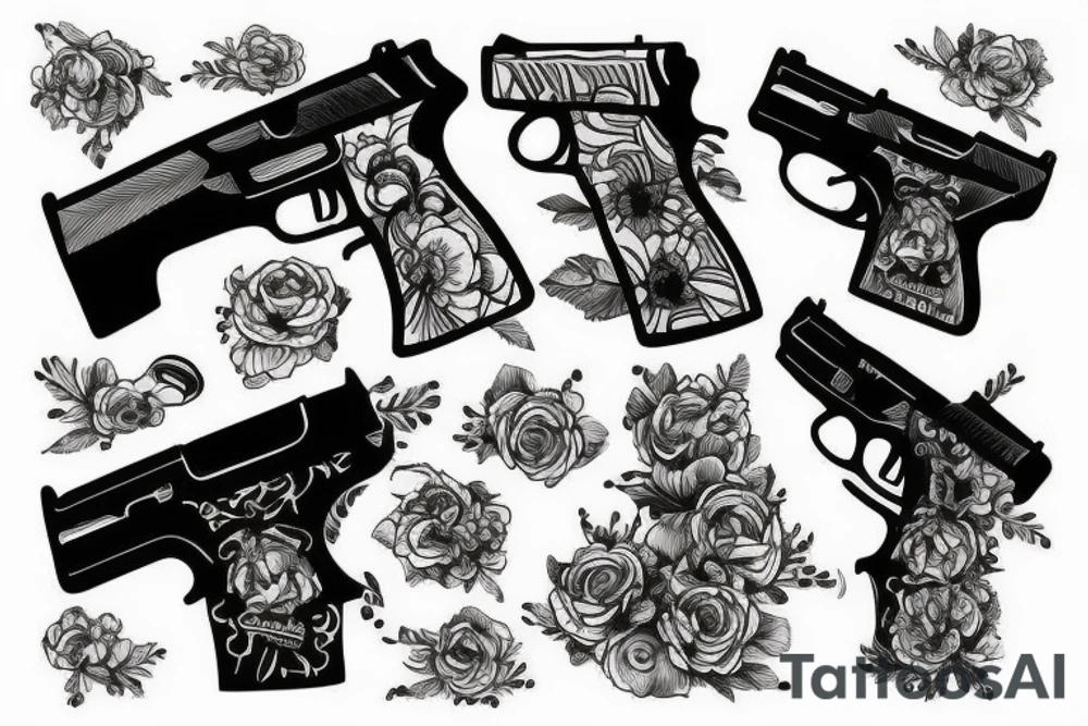 Hand holding a gun sketch style tattoo idea