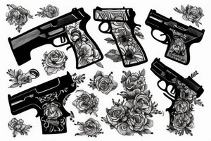 Hand holding a gun sketch style tattoo idea