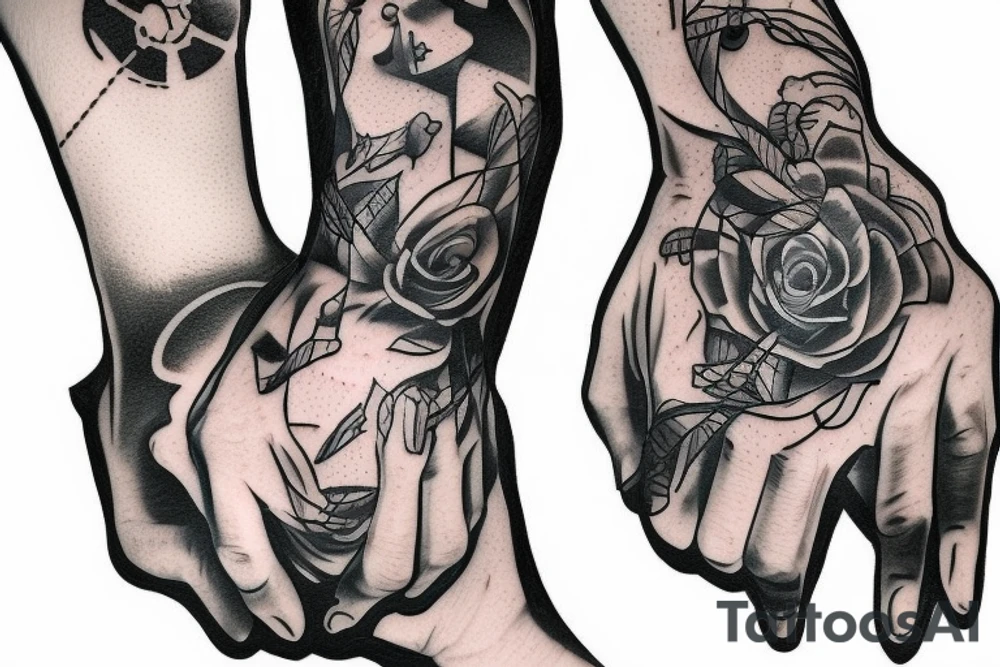 Hand holding a gun sketch style tattoo idea