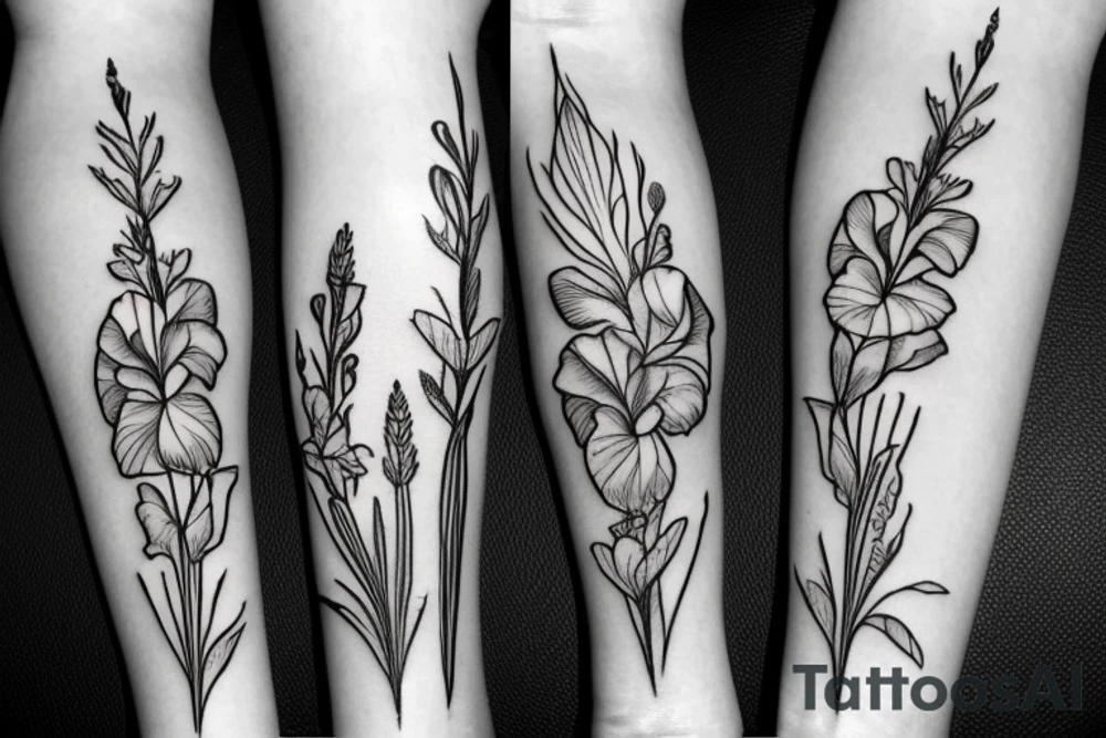 gladiolus flower leg sleeve tattoo idea