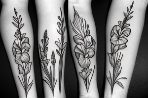 gladiolus flower leg sleeve tattoo idea