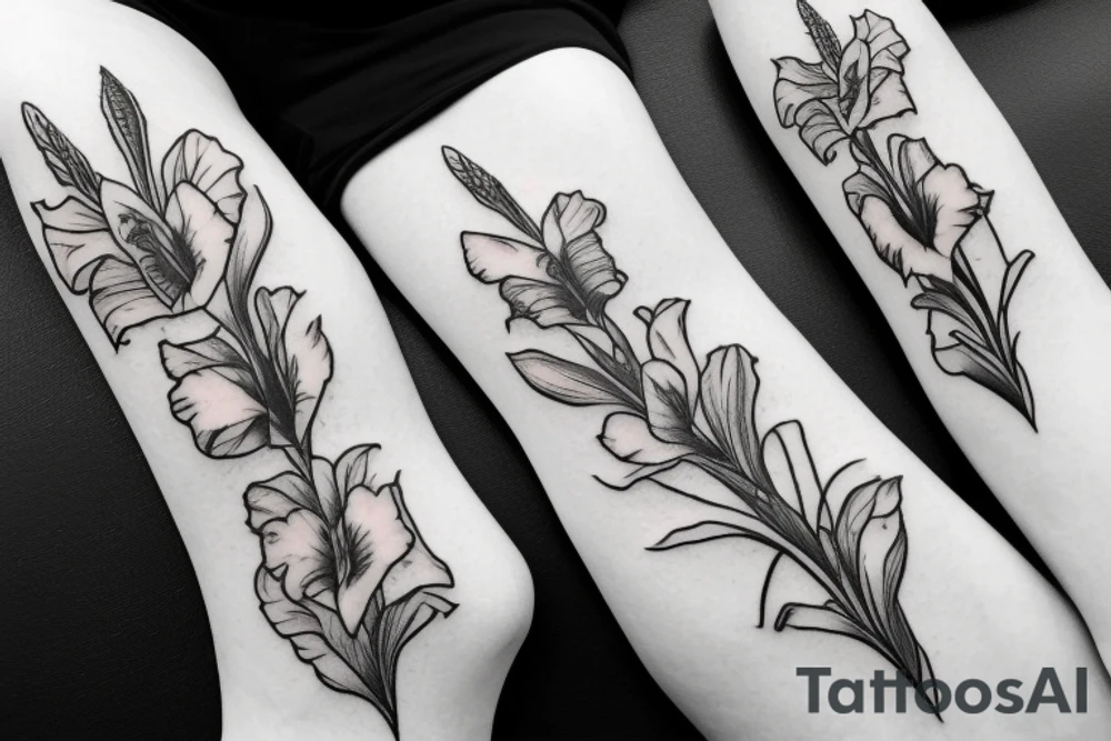 gladiolus flower leg sleeve tattoo idea