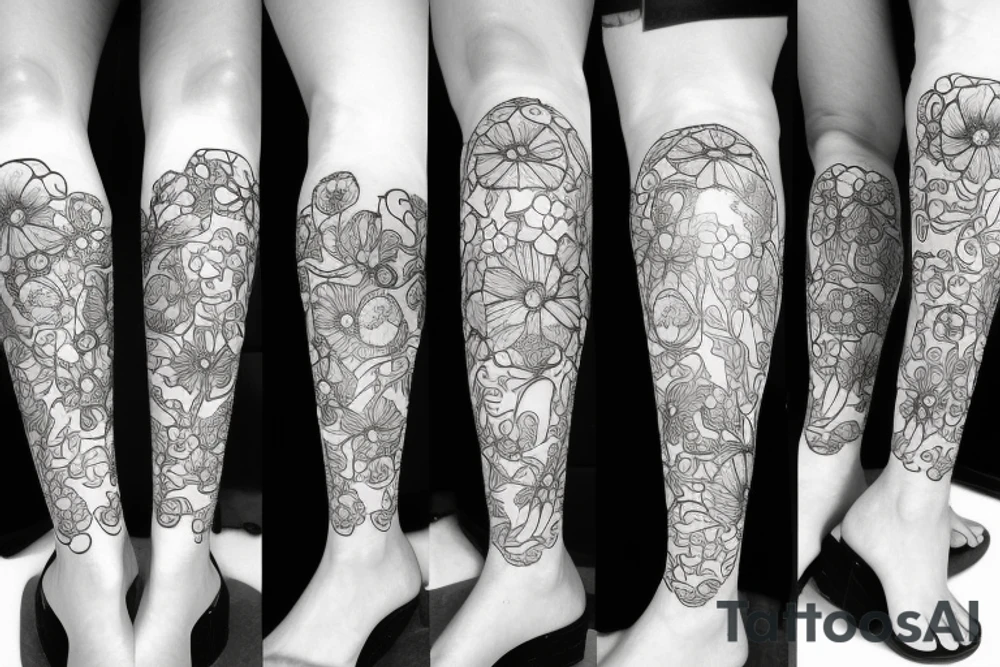 poppy flower leg sleeve tattoo idea