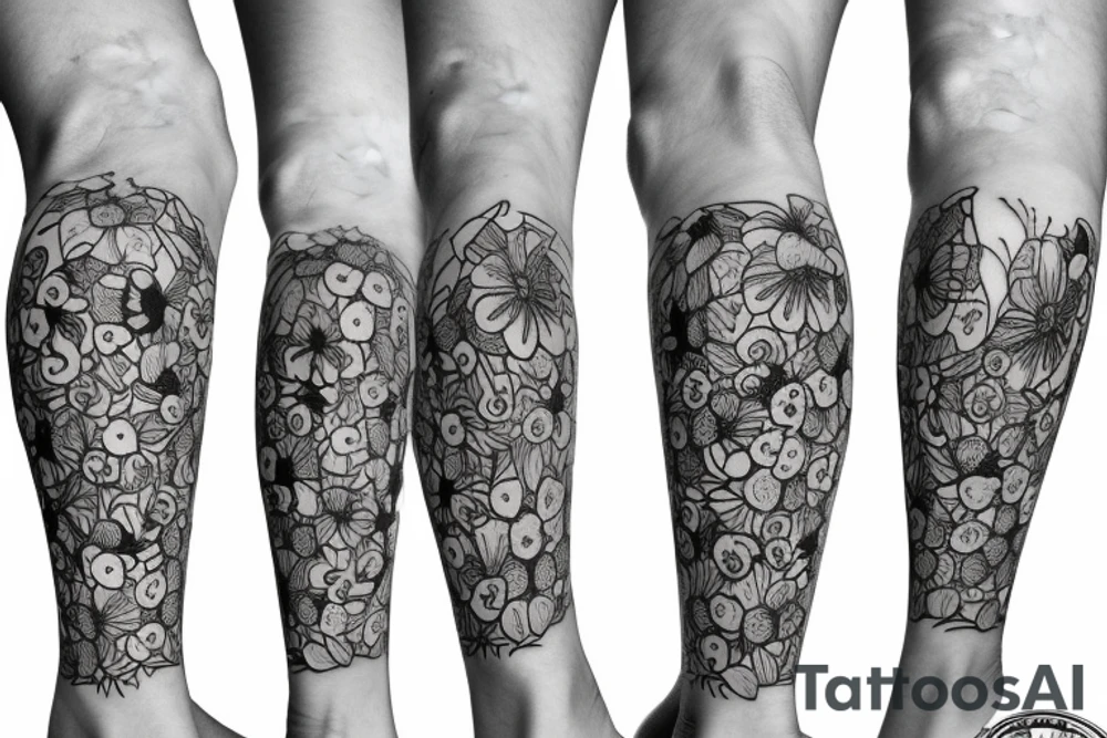 poppy flower leg sleeve tattoo idea