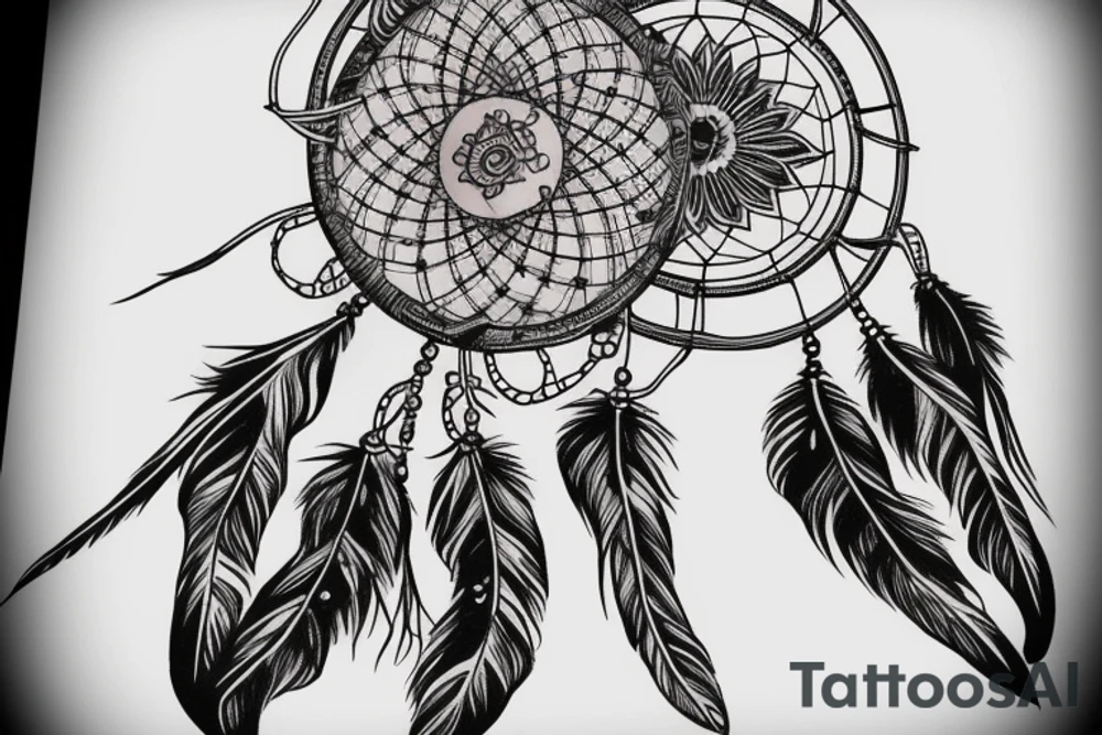 dream catcher leg sleeve tattoo idea