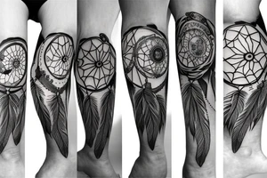 dream catcher leg sleeve tattoo idea