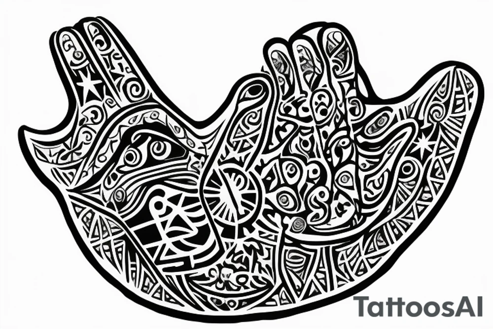 Hamsa  stars from the chicago flag on the fingers tattoo idea