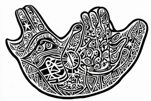 Hamsa  stars from the chicago flag on the fingers tattoo idea