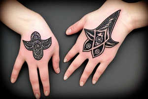 Hamsa  stars from the chicago flag on the fingers tattoo idea