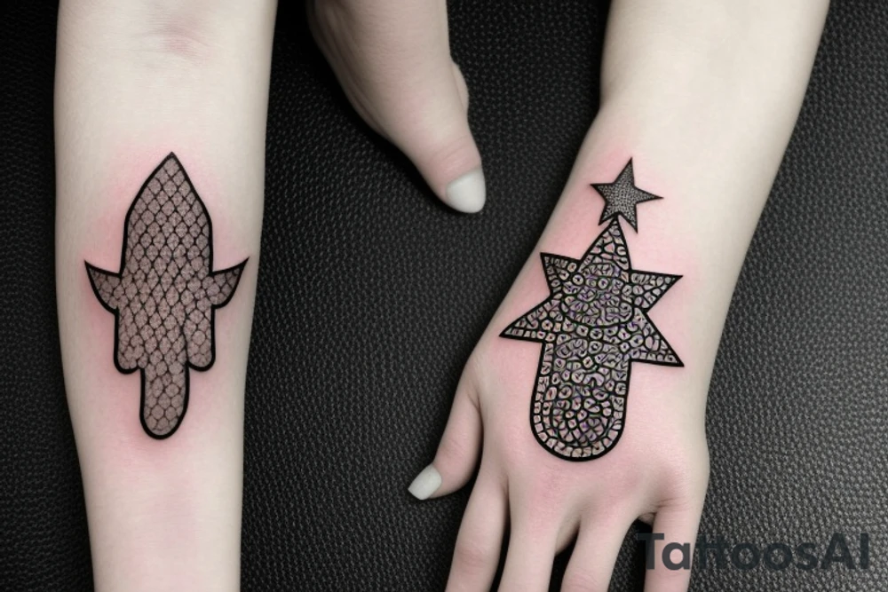 Hamsa  stars from the chicago flag on the fingers tattoo idea