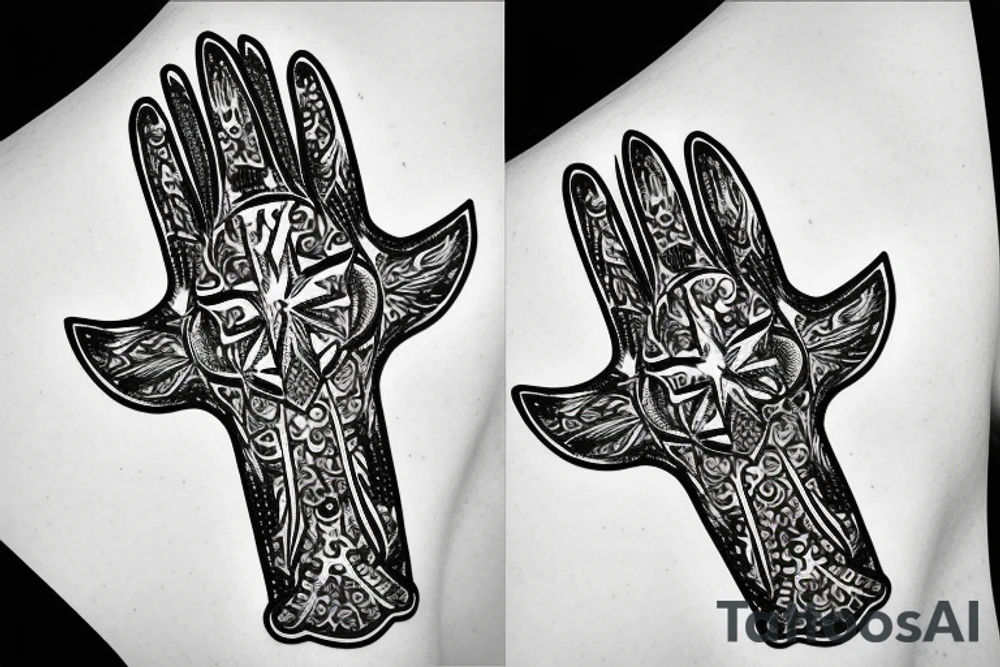 Hamsa  stars from the chicago flag on the fingers tattoo idea