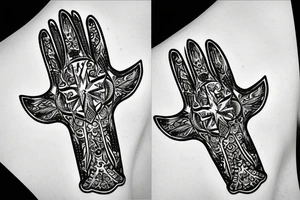 Hamsa  stars from the chicago flag on the fingers tattoo idea