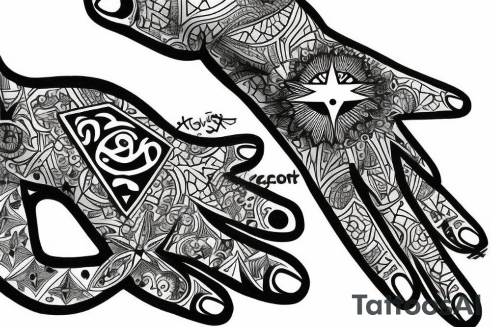 Hamsa  with stars from the chicago flag on the fingers tattoo idea
