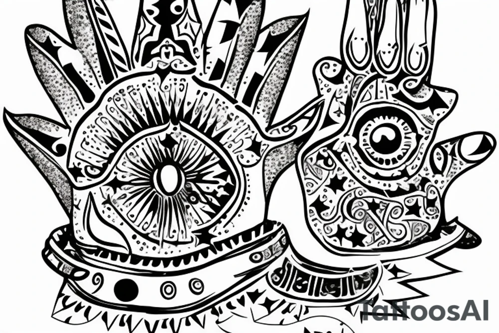 Hamsa  with stars from the chicago flag on the fingers tattoo idea