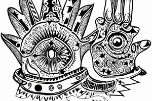 Hamsa  with stars from the chicago flag on the fingers tattoo idea