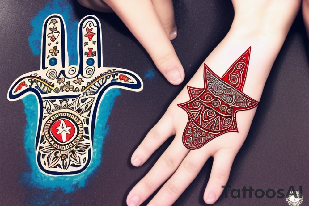 Hamsa  with stars from the chicago flag on the fingers tattoo idea