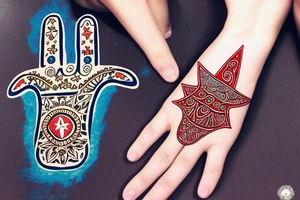 Hamsa  with stars from the chicago flag on the fingers tattoo idea