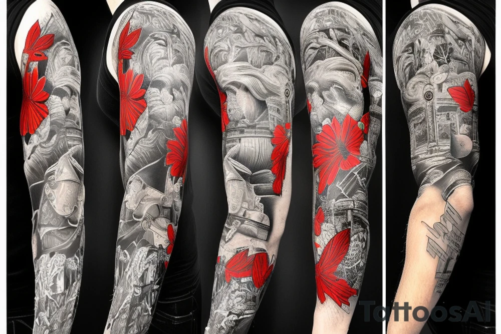 Full left arm sleeve Florida Christian guns tattoo idea