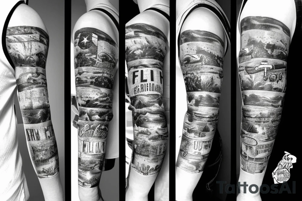 Full left arm sleeve Florida Christian guns United States, patriotic tattoo idea